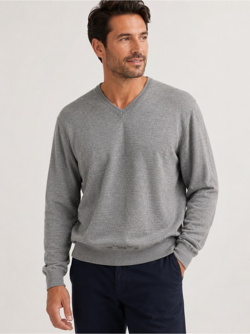 GIORGIOLINI Size M Grey Merino Wool V-Neck Pullover Sweater made In Italy Size L